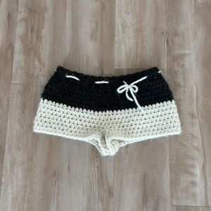 Handmade Navy and Cream Crochet Women Shorts